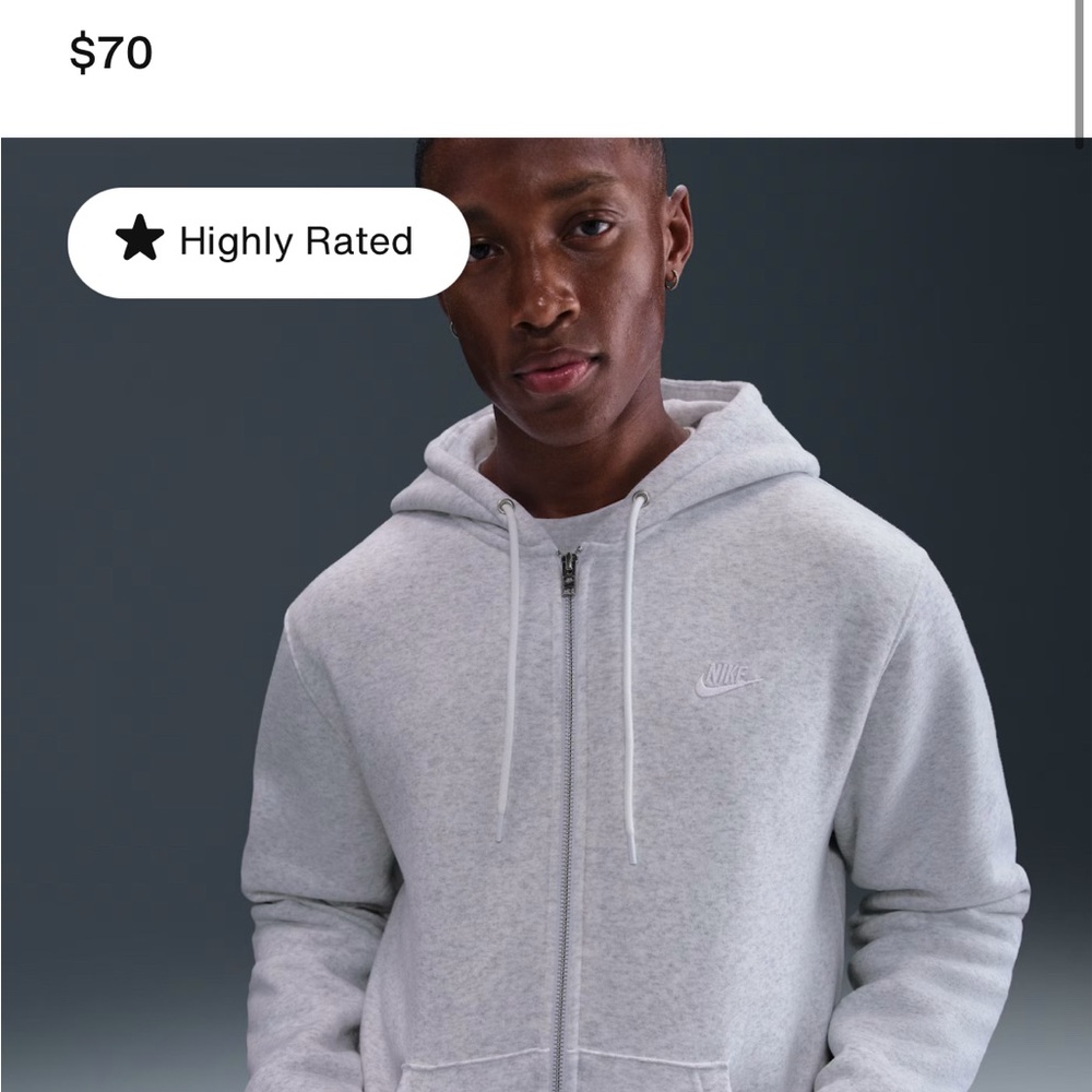 NWT Nike Men's Light Gray Zip-Up Hoodie M